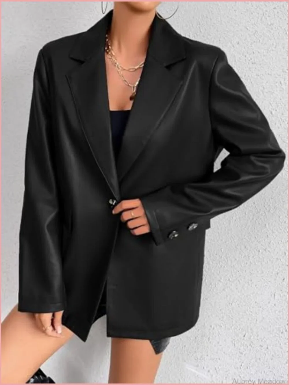 Faux Leather Blazer Jacket Moto Biker Coat Button Slim Fit
